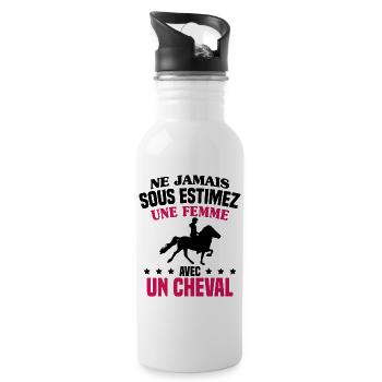 cadeau humour cheval / femme à cheval - Gourde avec paille intégrée - blanc - Droite