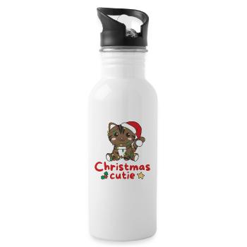 Katze Weihnachten Katzen Christmas Cutie - Trinkflasche mit integriertem Trinkhalm - Weiß - Rechts