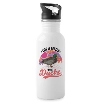 Das Leben ist besser mit Enten - Trinkflasche mit integriertem Trinkhalm - Weiß - Rechts