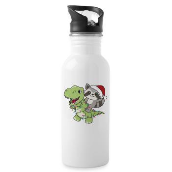 Raccoon Trex Christmas Snow Winter Animals - Water bottle with straw - white - Right