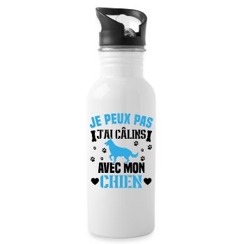 je peux pas j'ai câlins avec mon chien humour - Gourde avec paille intégrée - blanc - Droite