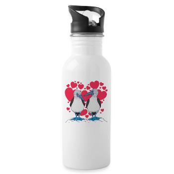 Valentine's Day Heart Blue-footed - Water bottle with straw - white - Right