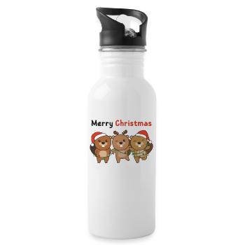 Beaver Christmas Animals Beavers Merry Christmas - Water bottle with straw - white - Right