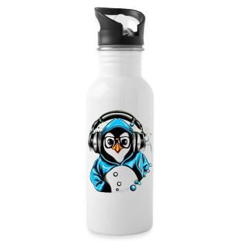 Pingouin avec pull bleu - Gourde avec paille intégrée - blanc - Droite