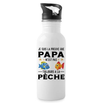 Papa Pêche Pêcheur Bébé Nourrisson Naissance - Gourde avec paille intégrée - blanc - Droite