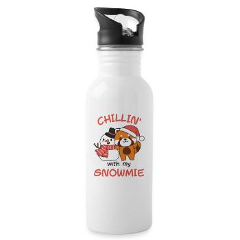 Red Panda Chillin with my snowmie snowman - Water bottle with straw - white - Right