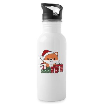 fox christmas gift winter animals fox - Water bottle with straw - white - Right