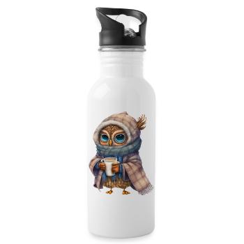 Nette Eule mit Kaffee - Trinkflasche mit integriertem Trinkhalm - Weiß - Rechts