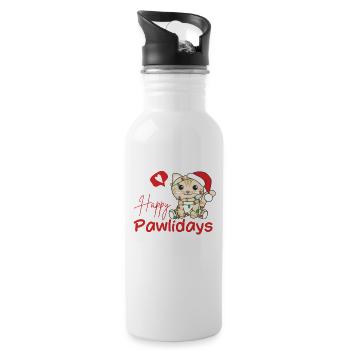 Katze Weihnachten süße Katzen Happy Pawlidays - Trinkflasche mit integriertem Trinkhalm - Weiß - Rechts