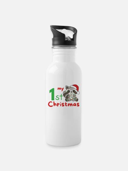 Raton laveur Noël Ratons laveurs mon 1er Noël - Gourde avec paille intégrée - blanc