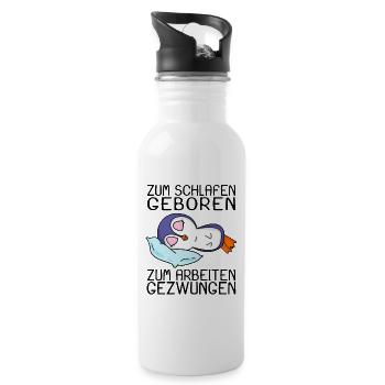 Büro Spruch lustig Pinguin - Trinkflasche mit integriertem Trinkhalm - Weiß - Rechts