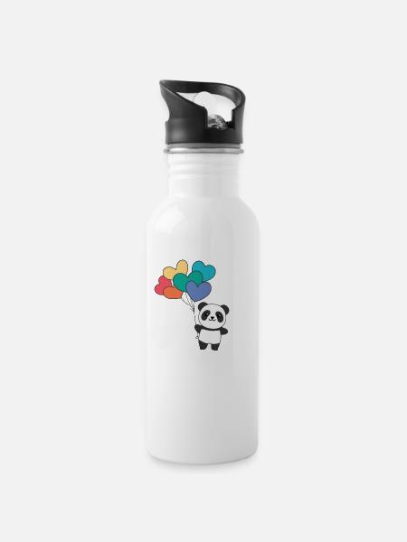 Regenbogen Herzen Pride LGBTQ Luftballons Panda - Trinkflasche mit integriertem Trinkhalm - Weiß