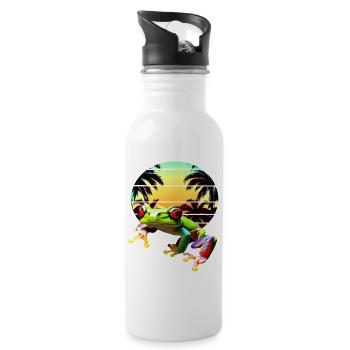 Red-eyed tree frog with palm trees sunset - Water bottle with straw - white - Right