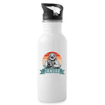 Faultier Geburtstag Januar 2021 Geboren Jahrgang - Trinkflasche mit integriertem Trinkhalm - Weiß - Rechts