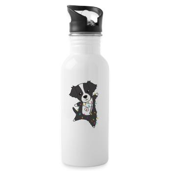 Border Collie Noël Chien Hiver Animaux Chiens - Gourde avec paille intégrée - blanc - Droite