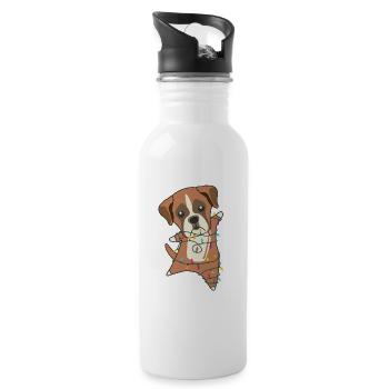 Boxer Dog Christmas Snow Winter Animals Dogs - Water bottle with straw - white - Right