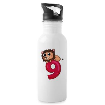 9 Jahre alt - 9. Geburtstag mit Tier Motiv - Trinkflasche mit integriertem Trinkhalm - Weiß - Rechts