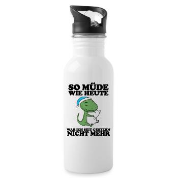 Müde Spruch lustig Schlafen Ausschlafen Faul - Trinkflasche mit integriertem Trinkhalm - Weiß - Rechts