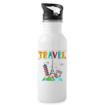 Voyage - Idée cadeau pour les amoureux des voyages - Gourde avec paille intégrée - blanc - Droite