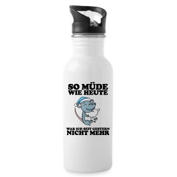 Müde Spruch lustig Schlafen Ausschlafen Faul - Trinkflasche mit integriertem Trinkhalm - Weiß - Rechts