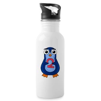 2 ans - 2ème anniversaire avec motif animal - Gourde avec paille intégrée - blanc - Droite