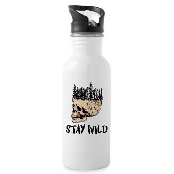 Stay Wild Totenkopf Schädel Skull Berge Wald - Trinkflasche mit integriertem Trinkhalm - Weiß - Rechts