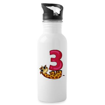 3 ans - 3ème anniversaire avec motif animal - Gourde avec paille intégrée - blanc - Droite