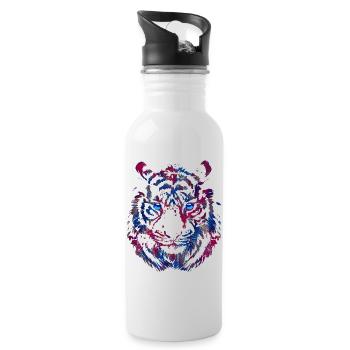 Tiger Head - Tiger - Cat's Eye Wildcat - Water bottle with straw - white - Right