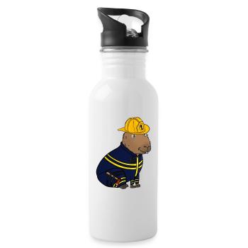 Feuerwehrmann Feuerwehr Capybara - Trinkflasche mit integriertem Trinkhalm - Weiß - Rechts