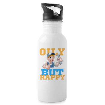 Oily but Happy Mechanic - Trinkflasche mit integriertem Trinkhalm - Weiß - Rechts