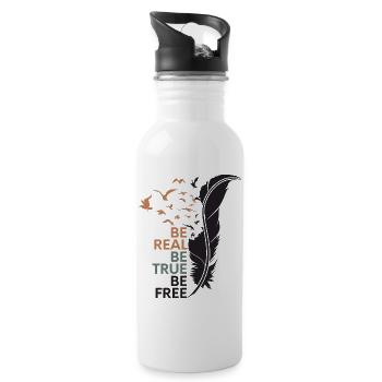 Motivation Slogan Design Graphique « Soyez réel et libre » - Gourde avec paille intégrée - blanc - Droite