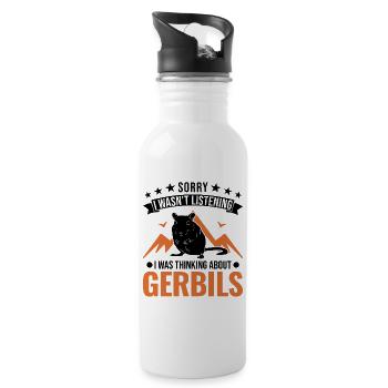 Gerbil Geschenk Mongolische Rennratte Rennmaus - Trinkflasche mit integriertem Trinkhalm - Weiß - Rechts