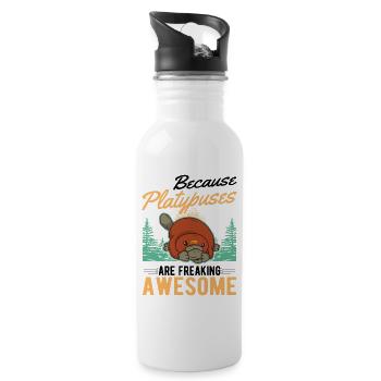 Schnabeltier Geschenk Platypus - Trinkflasche mit integriertem Trinkhalm - Weiß - Rechts