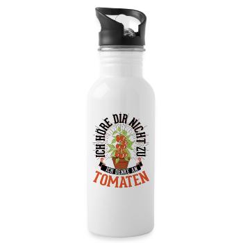 Tomaten Geschenk Tomatenzüchter Paradeiser - Trinkflasche mit integriertem Trinkhalm - Weiß - Rechts
