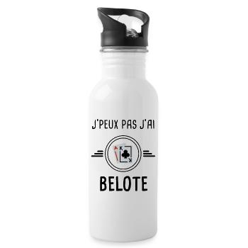 j'peux pas j'ai belote cartes - Gourde avec paille intégrée - blanc - Droite