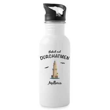 Mallorca, Einfach mal Durchatmen - Trinkflasche mit integriertem Trinkhalm - Weiß - Rechts