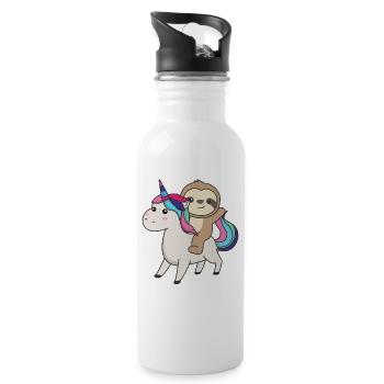 Faultier Einhorn süße Tiere Einhörner Faultiere - Trinkflasche mit integriertem Trinkhalm - Weiß - Rechts
