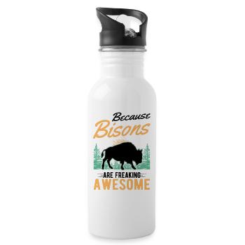 Büffel Geschenk Bison Wasserbüffel Buffalo - Trinkflasche mit integriertem Trinkhalm - Weiß - Rechts