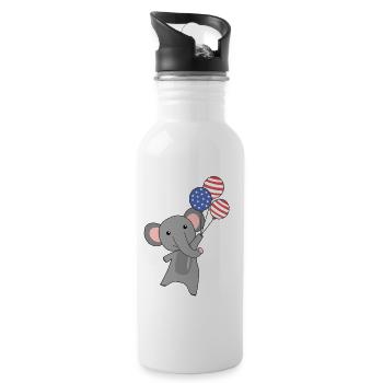 elephant flies balloons usa cute animals elephants - Water bottle with straw - white - Right