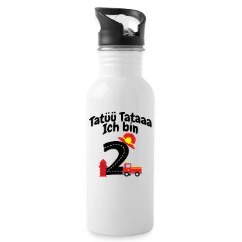 Zahl Zwei Feuerwehrmotive - Trinkflasche mit integriertem Trinkhalm - Weiß - Rechts