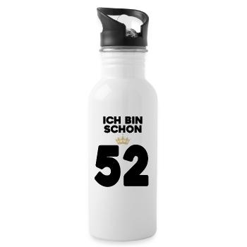 52. Geburtstag Geschenk - 52 Jahre mit Krone - Trinkflasche mit integriertem Trinkhalm - Weiß - Rechts