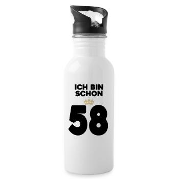 58. Geburtstag Geschenk - 58 Jahre mit Krone - Trinkflasche mit integriertem Trinkhalm - Weiß - Rechts