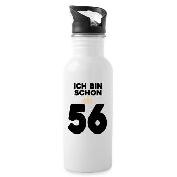 56. Geburtstag Geschenk - 56 Jahre mit Krone - Trinkflasche mit integriertem Trinkhalm - Weiß - Rechts