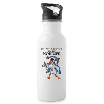 Nordsee Plattdeutsch Spruch Moin Möwe Anker - Trinkflasche mit integriertem Trinkhalm - Weiß - Rechts