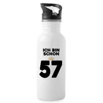 57. Geburtstag Geschenk - 57 Jahre mit Krone - Trinkflasche mit integriertem Trinkhalm - Weiß - Rechts