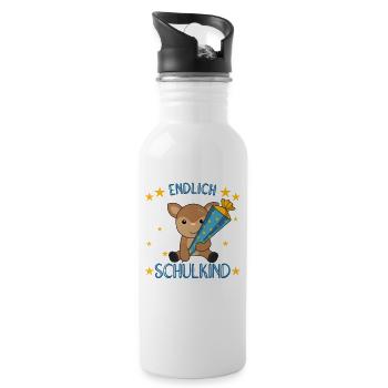 Endlich Schulkind Reh Schultüte Schule Einschulung - Trinkflasche mit integriertem Trinkhalm - Weiß - Rechts