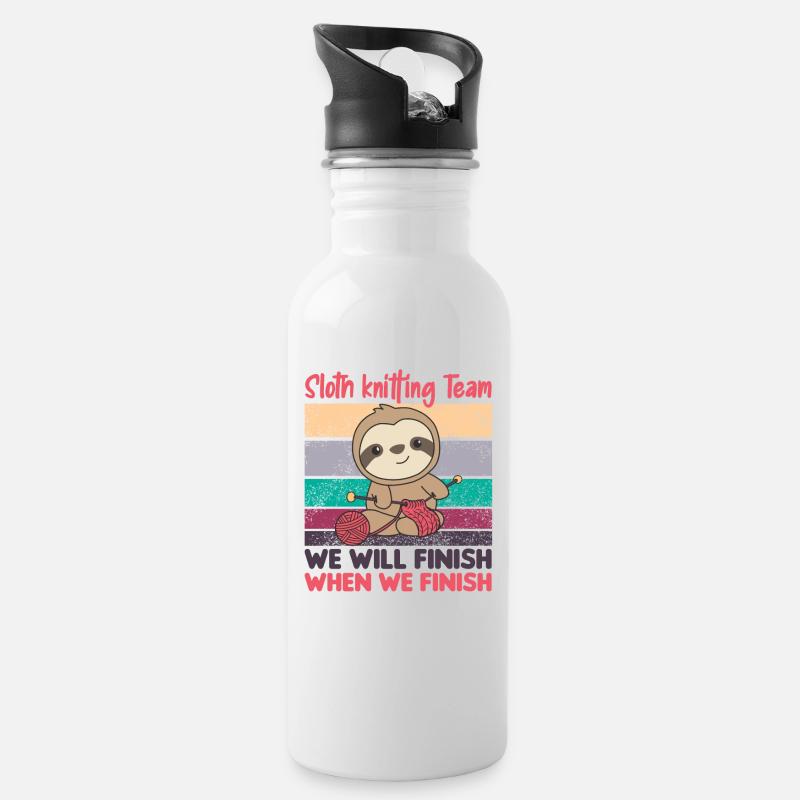Faultier Strick Team Faultiere stricken gemütlich - Trinkflasche mit integriertem Trinkhalm - Weiß