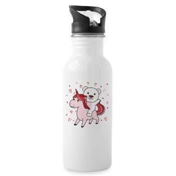 Ours polaire avec des cœurs de licorne cœur animal préféré - Gourde avec paille intégrée - blanc - Droite