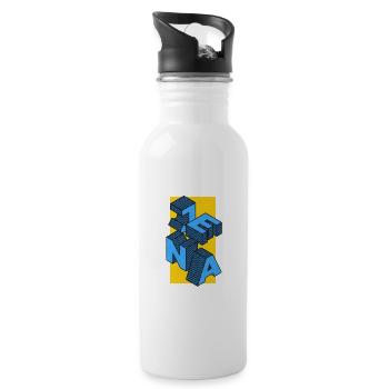 Ostthüringen Merch - Jena in Blöcken - Trinkflasche mit integriertem Trinkhalm - Weiß - Rechts