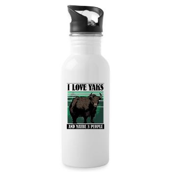 I love Yaks and maybe 3 people - Trinkflasche mit integriertem Trinkhalm - Weiß - Rechts